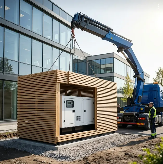Inbyggt reservkraftverk lyfts på plats vid kontorsfastighet — PWR Power