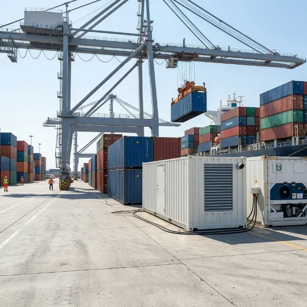 Containerhamn med containerbyggt reservkraftverk från PWR Power